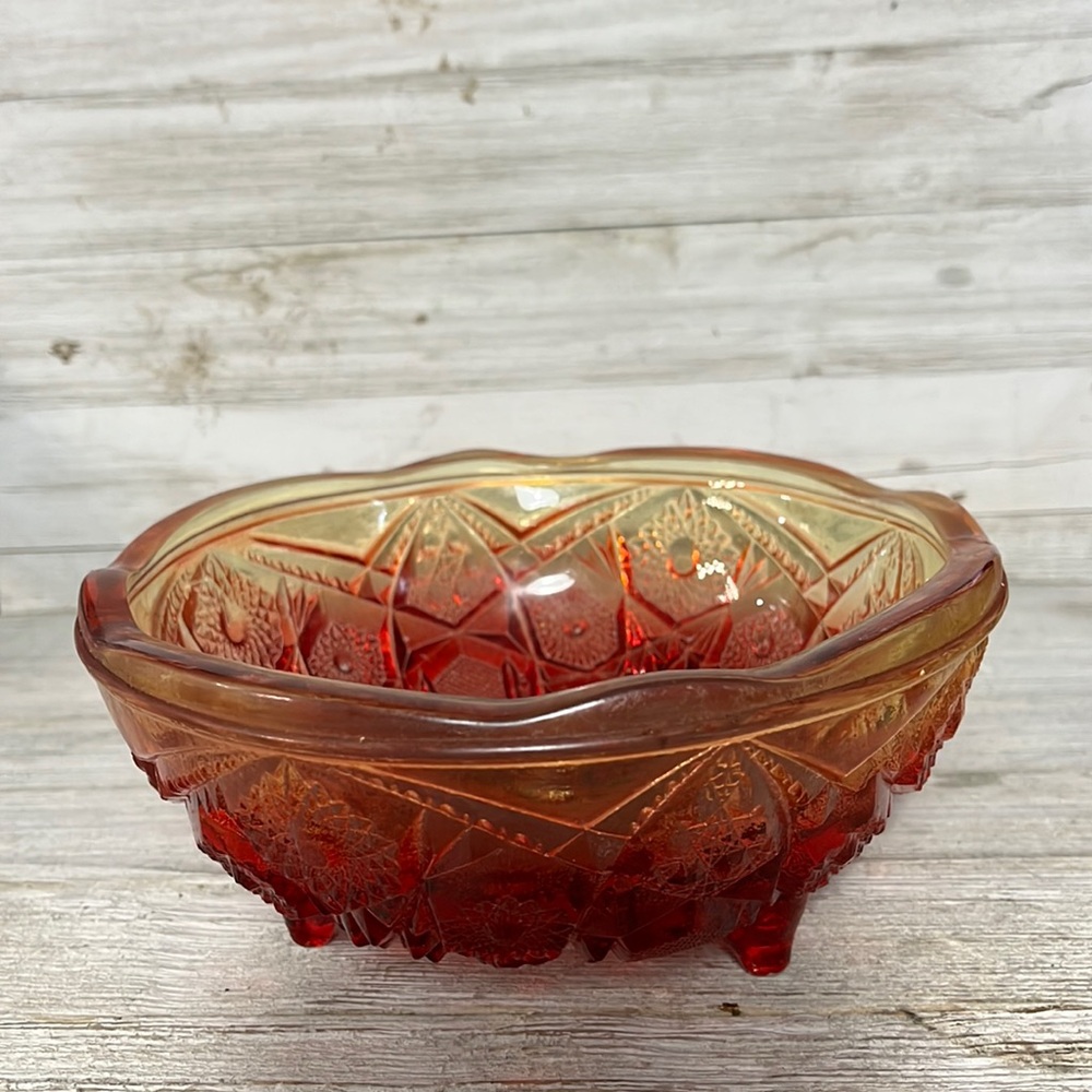 Vintage Jeanette Depression Glass - Footed Bowl #17- Ombré- Red,Orange,Yellow
